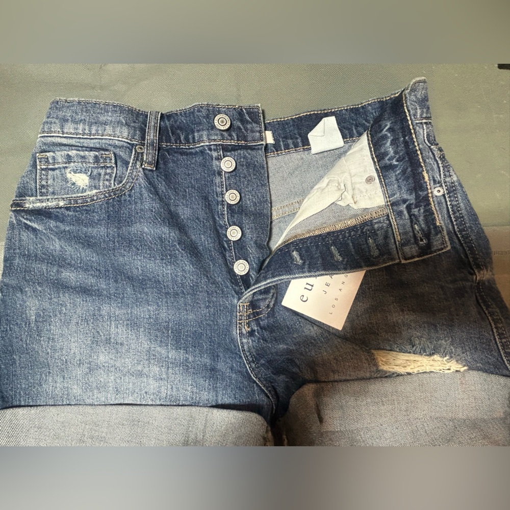 NEW eunina Ultra High rise Women's  Blue High-Waist Denim Shorts with Button Fly